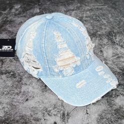 Mũ Lưỡi Trai Màu Xanh Dương Jean Rách Cá Tính - Ảnh 4