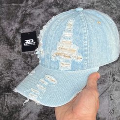 Mũ Lưỡi Trai Màu Xanh Dương Jean Rách Cá Tính - Ảnh 5